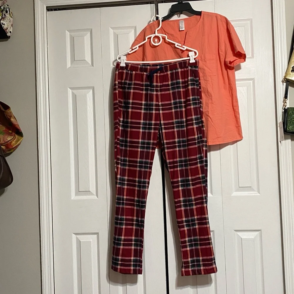 Tailor vintage NWT plaid pajama pants & Serra dusty orange SLEEP top LARGE - Picture 1 of 15